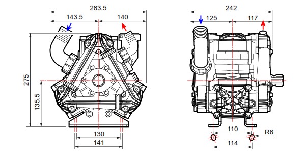 comet pump BP110 and BP130 details of dimensions