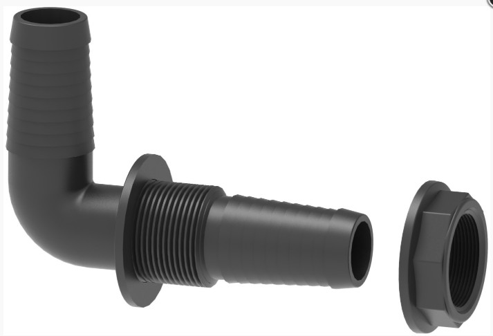 BULKHEAD TANK FITTING One-piece bulkhead hose tail with lock ring 90degrees angle
